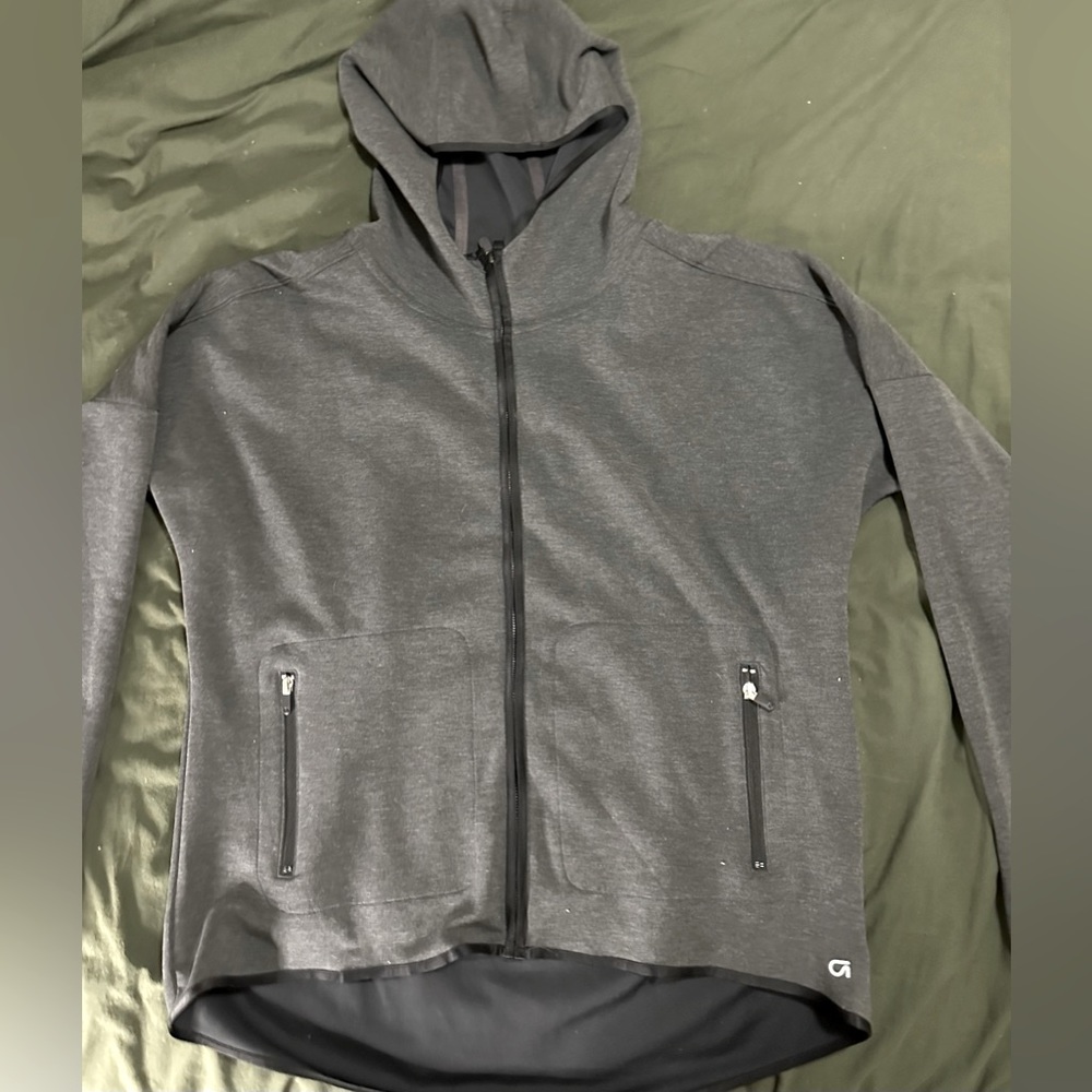 Women’s Charcoal GapFit Breathe Hooded Zip Up Jacket-Size Large
